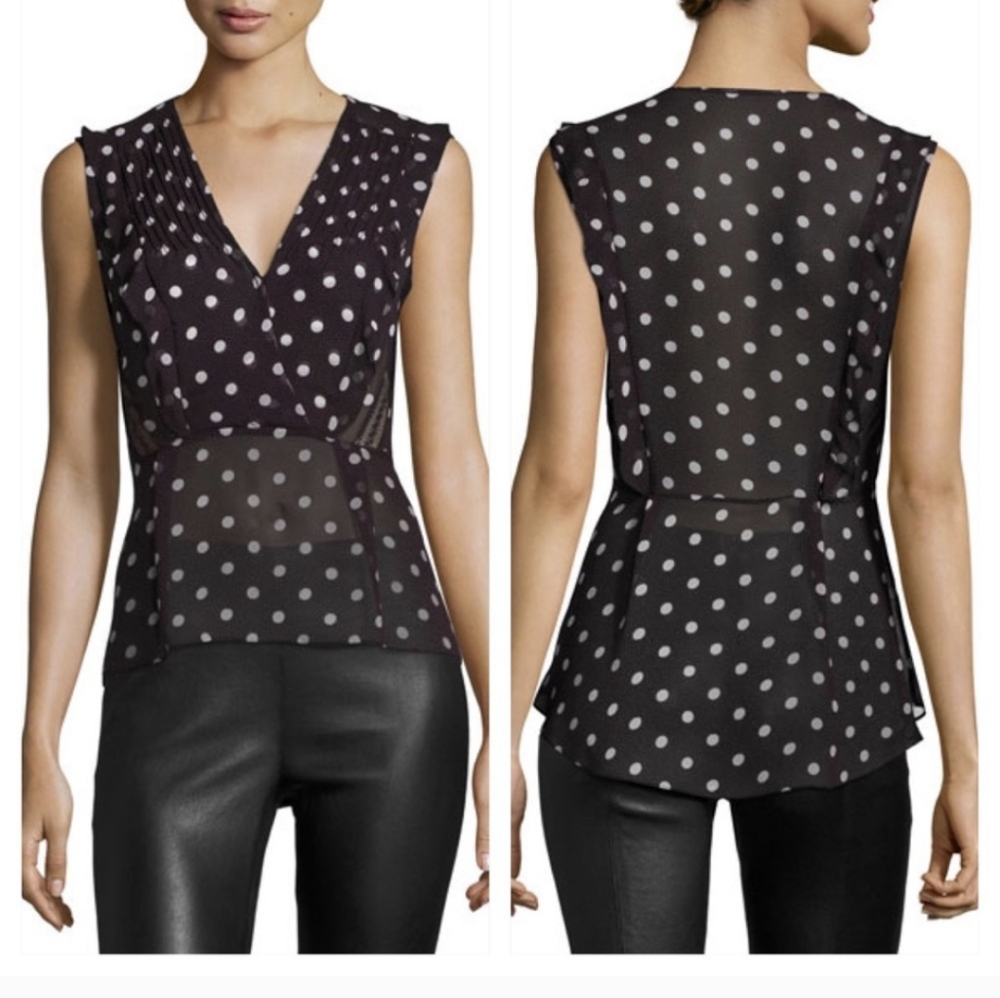 Veronica Beard Elle Polka Dot 100% Silk Chiffon Top